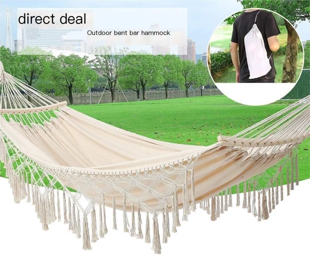 Hammock Outdoor Hammock Single Double Camping Hanging Tree Outdoor Indoor Thick Canvas Leisure Homestay Decoration Hammocks for Outside(D)