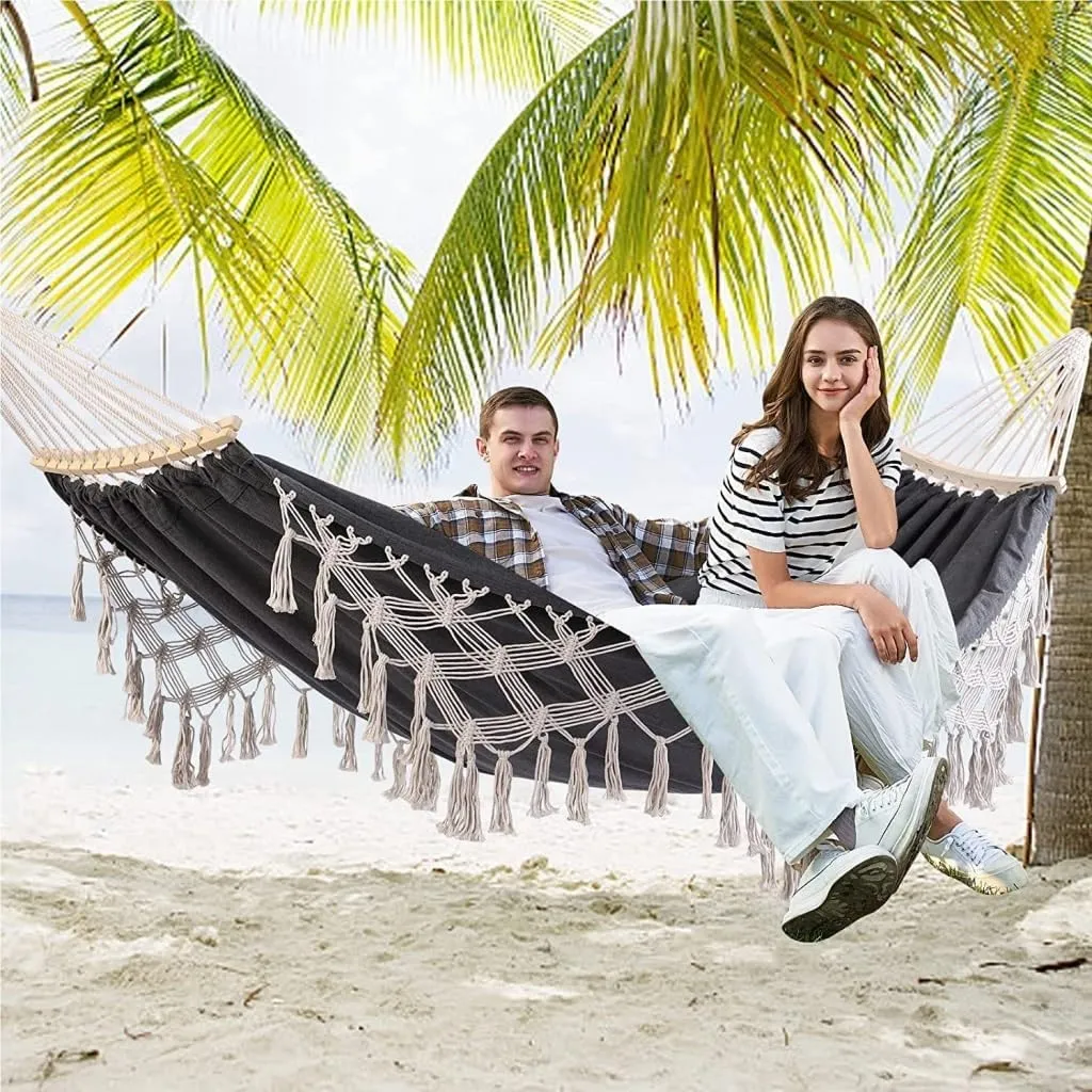 Hammock Outdoor Hammock Single Double Camping Hanging Tree Outdoor Indoor Thick Canvas Leisure Homestay Decoration Hammocks for Outside(D)