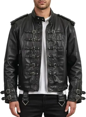 H&D Clothing Men's Gothic Style Motorcycle Jacket Black Leather Multi-Buckle Design Real Motorbike Rider Rock Classic Jacket