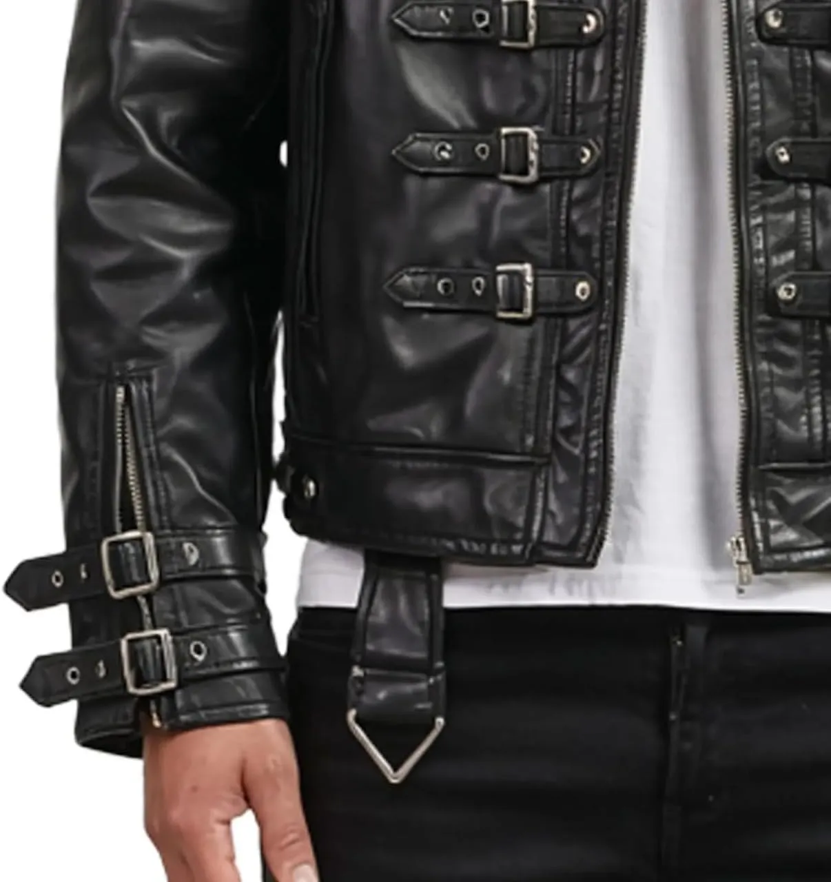 H&D Clothing Men's Gothic Style Motorcycle Jacket Black Leather Multi-Buckle Design Real Motorbike Rider Rock Classic Jacket
