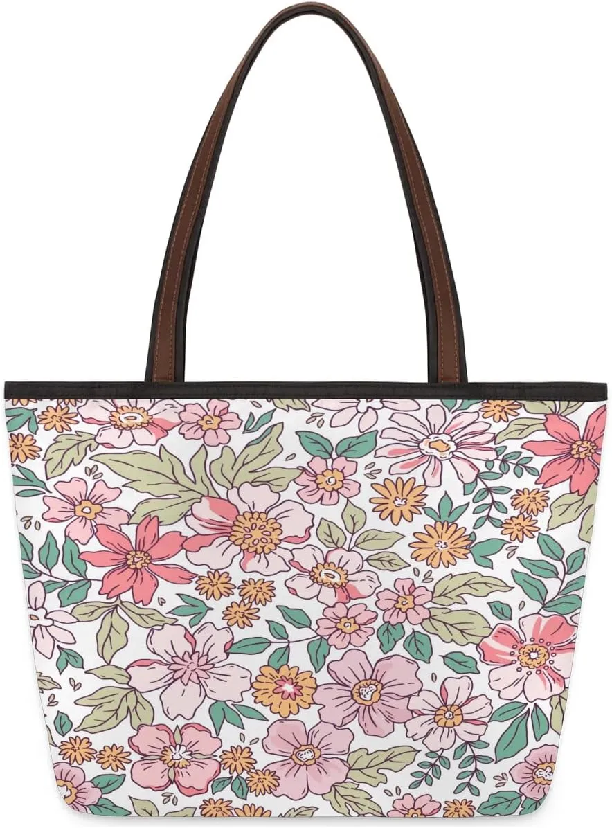 Hand-drawn Flowers Plants Tote Bag for Women Womens Handbags Tote Bags for Travel Beach Gym