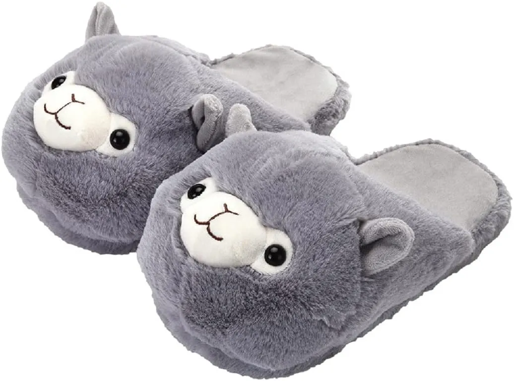HANDKEI Plush avocado slippers cute Llama plush slippers women's plush home shoes