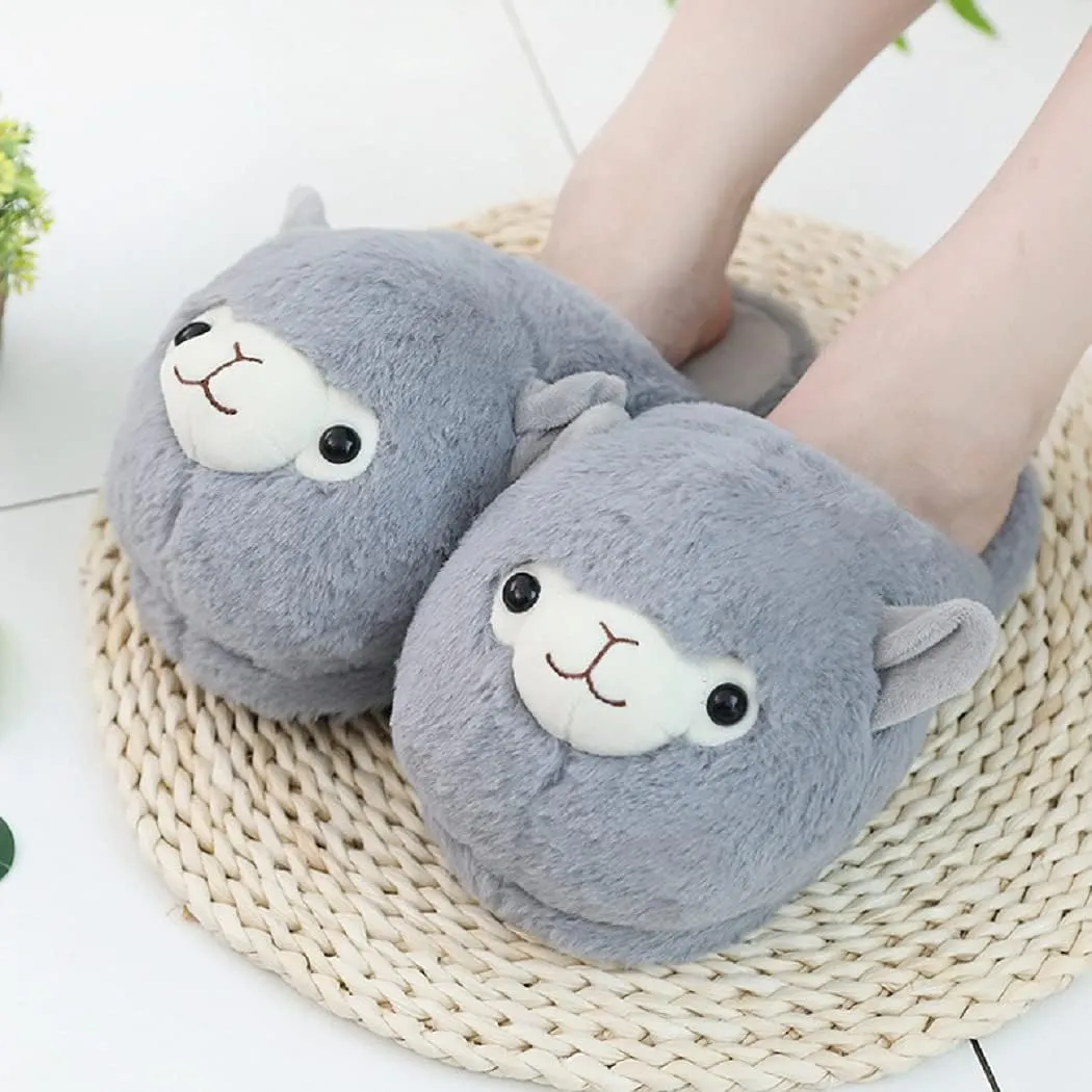 HANDKEI Plush avocado slippers cute Llama plush slippers women's plush home shoes