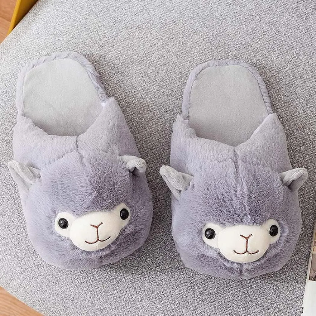 HANDKEI Plush avocado slippers cute Llama plush slippers women's plush home shoes