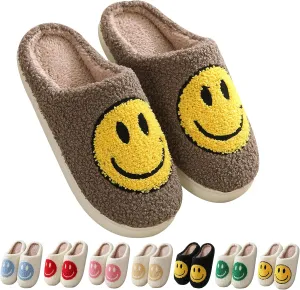 Happy Face Slippers Retro Cozy Comfy Plush Warm Slip-on Slippers Winter Soft Fuzzy Indoor House Shoes with Memory Foam for Men Women…