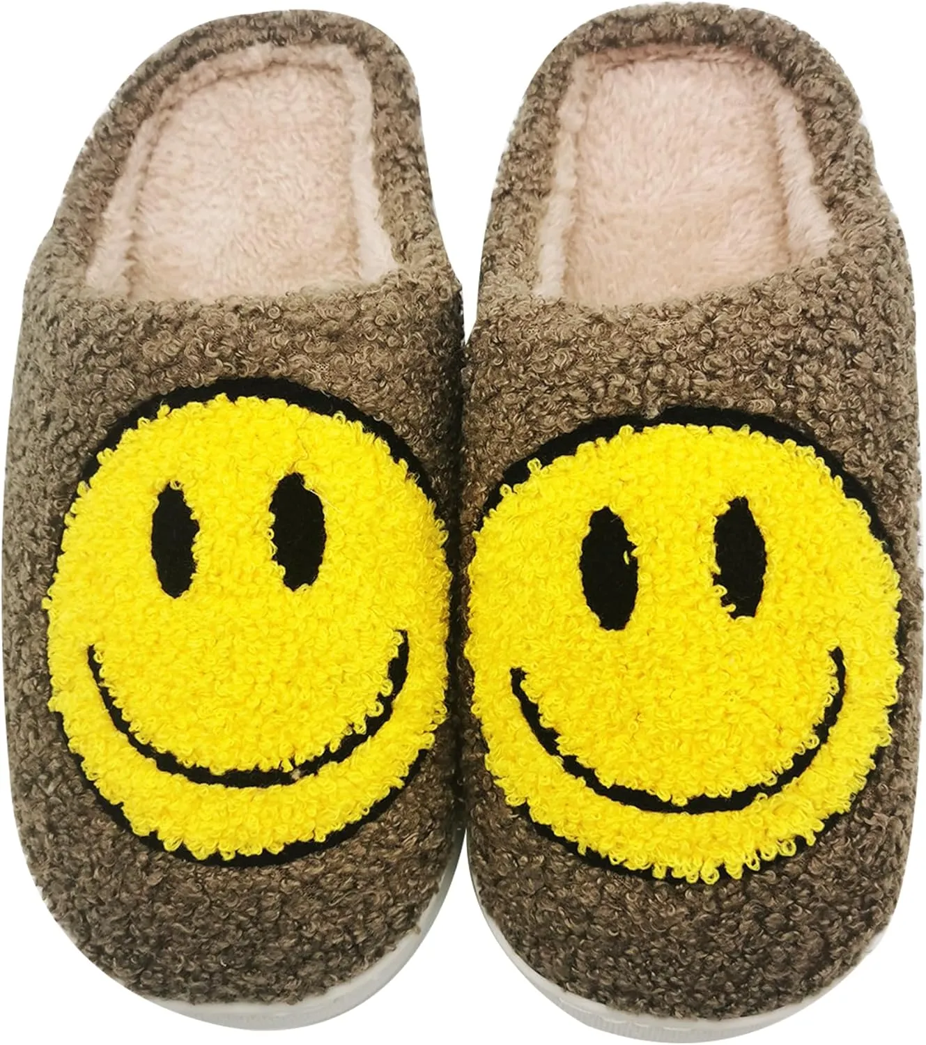 Happy Face Slippers Retro Cozy Comfy Plush Warm Slip-on Slippers Winter Soft Fuzzy Indoor House Shoes with Memory Foam for Men Women…