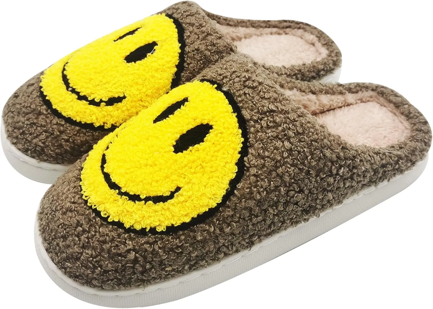 Happy Face Slippers Retro Cozy Comfy Plush Warm Slip-on Slippers Winter Soft Fuzzy Indoor House Shoes with Memory Foam for Men Women…
