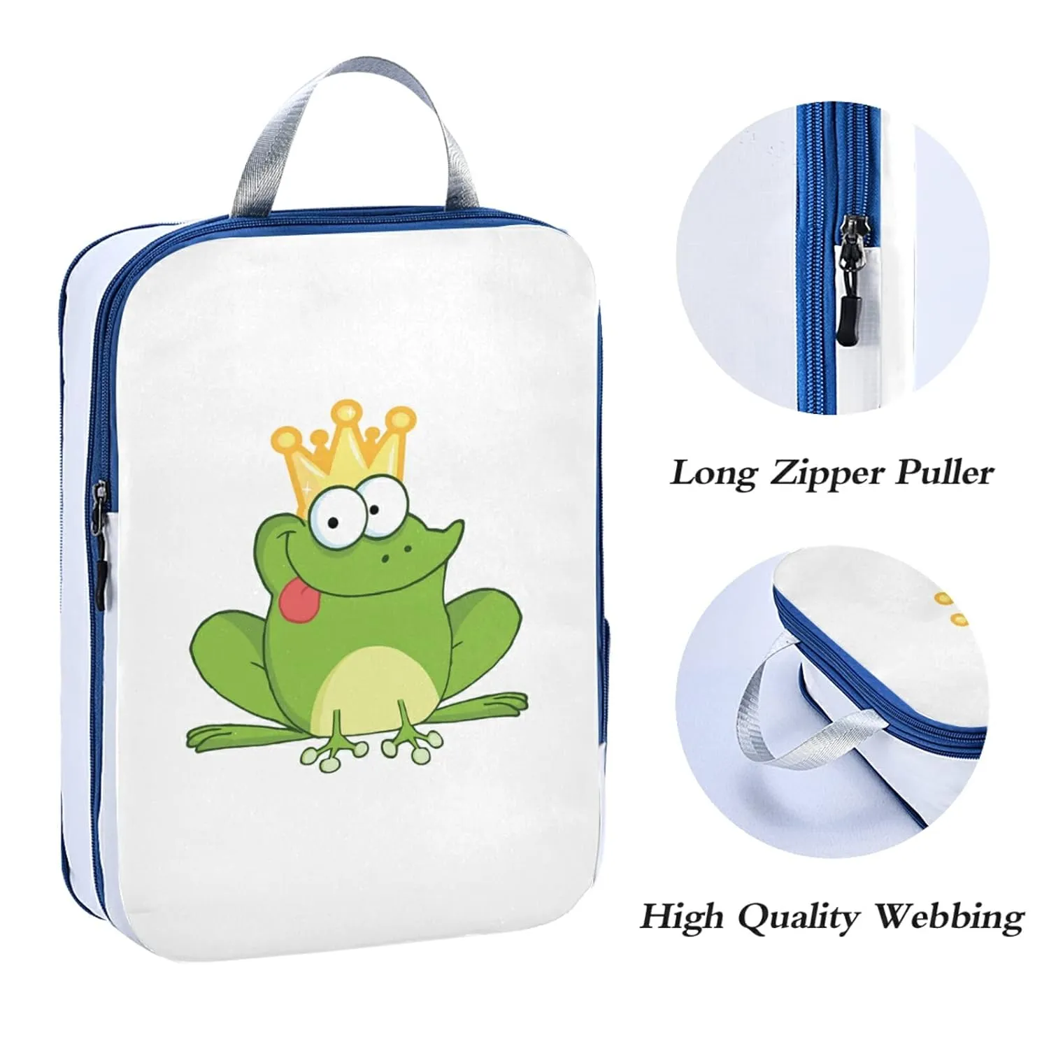 Happy Green Frogs Cartoon Characters Set on White 3 Piece set Cubes Expandable Adjustable Luggage Packing Bags, Ultralight Organizer Accessories Travel Suitcase Compressible Bags