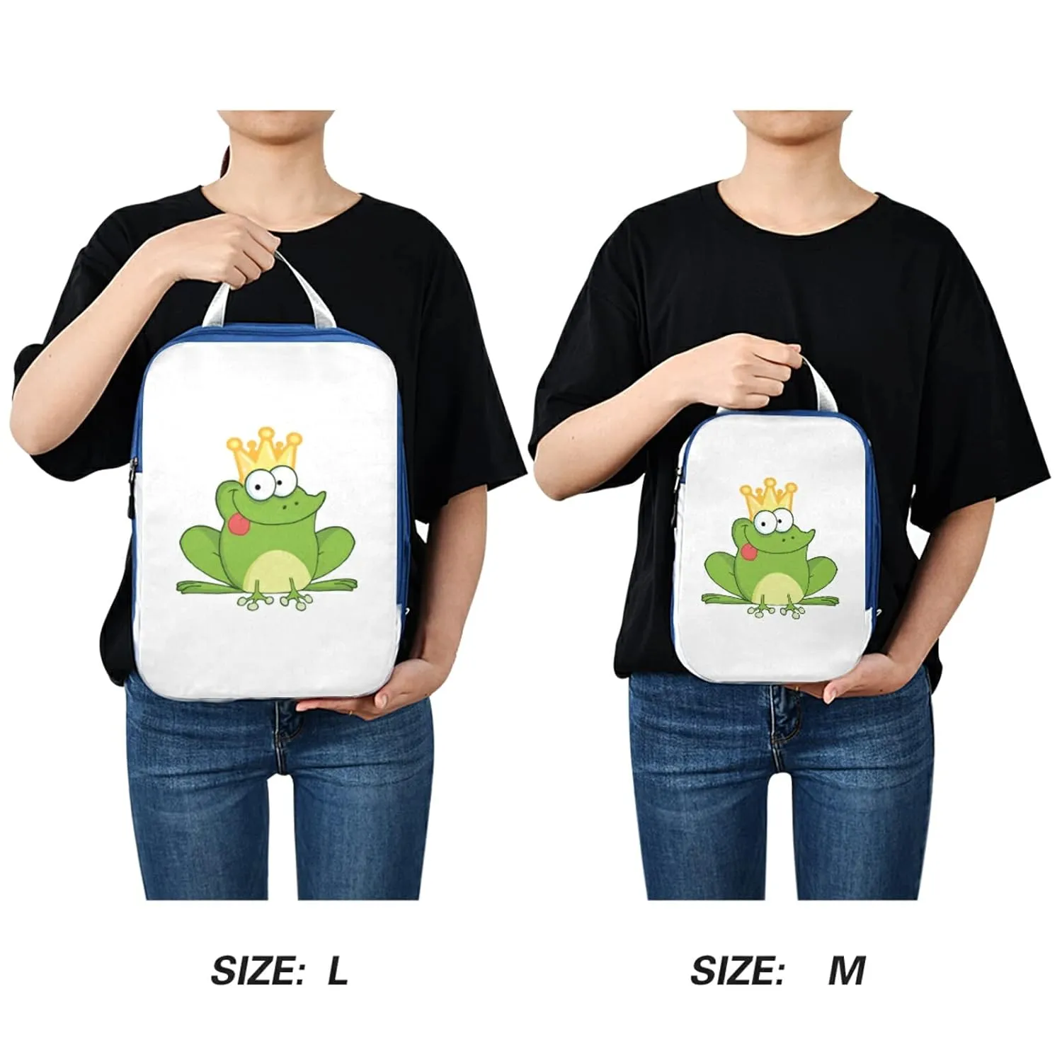 Happy Green Frogs Cartoon Characters Set on White 3 Piece set Cubes Expandable Adjustable Luggage Packing Bags, Ultralight Organizer Accessories Travel Suitcase Compressible Bags