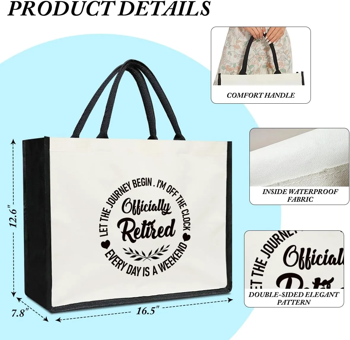 Happy Retirement Canvas Tote Bag, Retirement Gifts for Women Grandma Mom Coworker Mother’s Day Gifts for Women Reusable Grocery Beach Shopping Bags -18