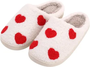 Happy Smile Face Slippers with Evil Eyes, Strawberry Heart, Cute Cartoon Design - Soft Plush Cozy House Slippers for Women - Indoor/Outdoor