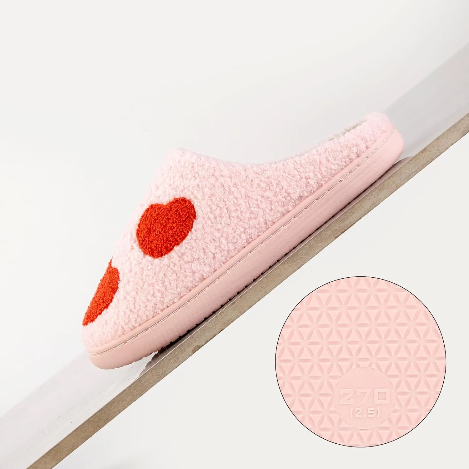 Happy Smile Face Slippers with Evil Eyes, Strawberry Heart, Cute Cartoon Design - Soft Plush Cozy House Slippers for Women - Indoor/Outdoor