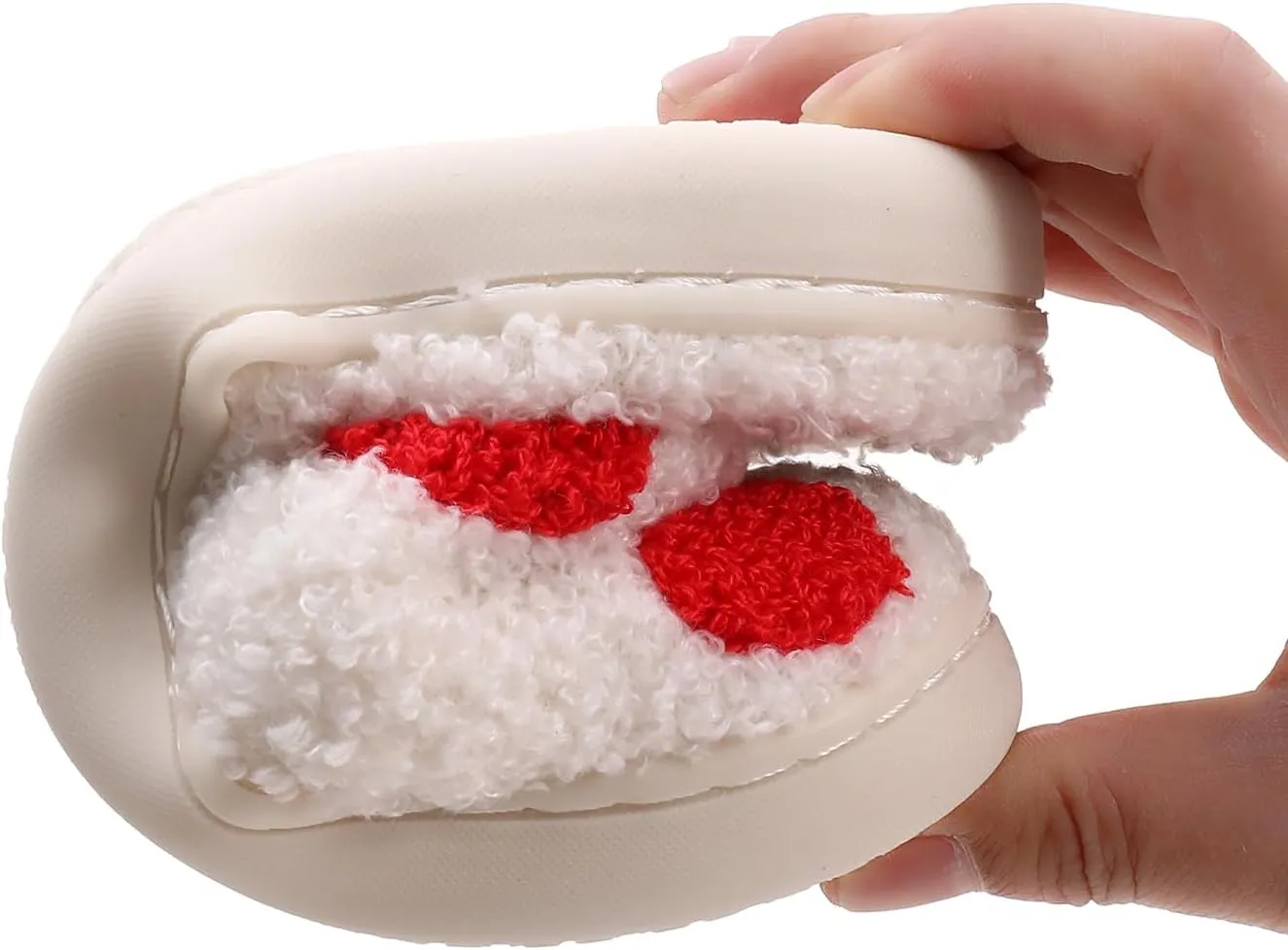 Happy Smile Face Slippers with Evil Eyes, Strawberry Heart, Cute Cartoon Design - Soft Plush Cozy House Slippers for Women - Indoor/Outdoor