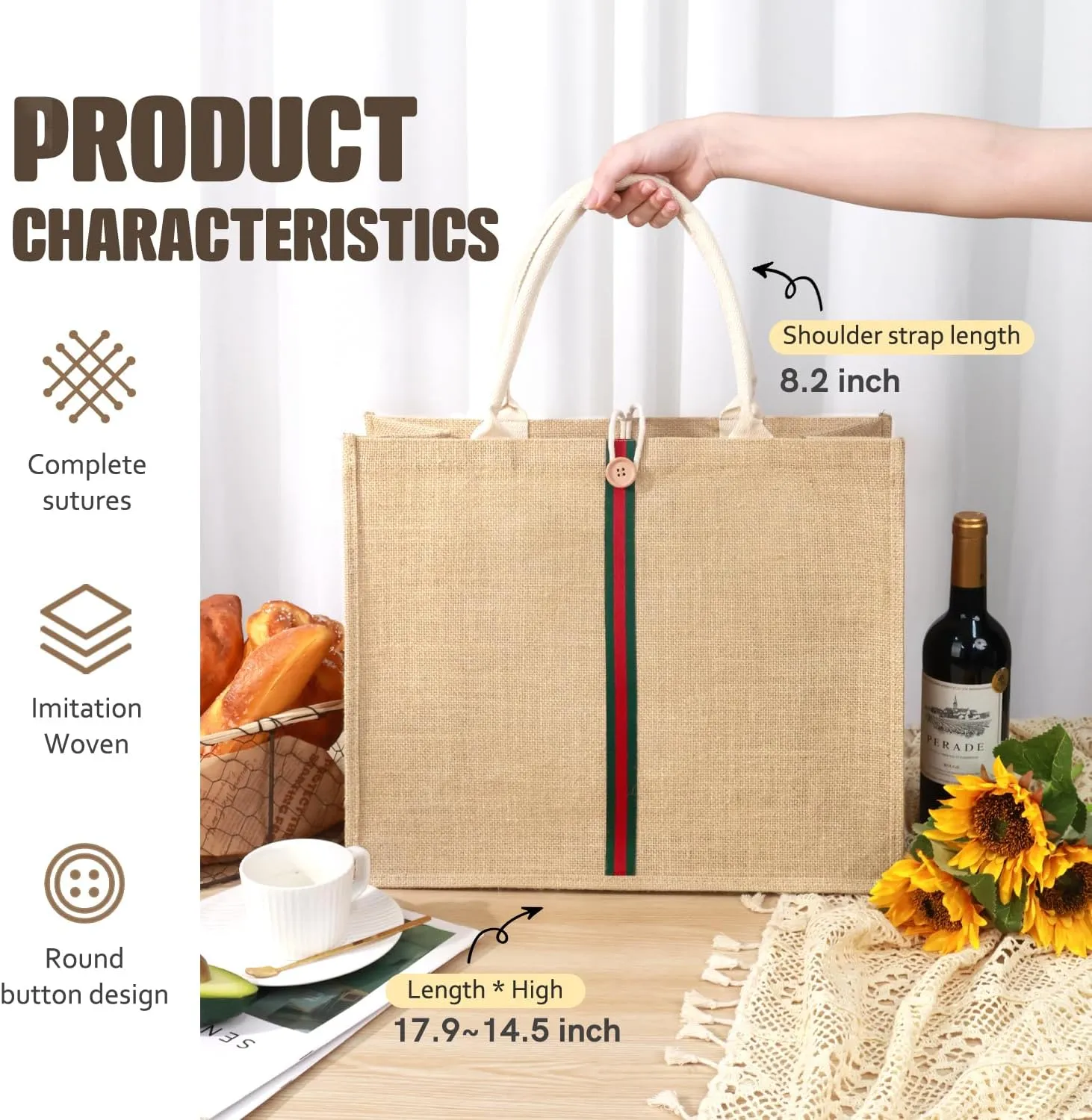 hatisan Large Jute Beach Bag for Women Woven Straw Beach Tote Bag Shoulder Handbags Boho Bag