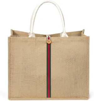 hatisan Large Jute Beach Bag for Women Woven Straw Beach Tote Bag Shoulder Handbags Boho Bag