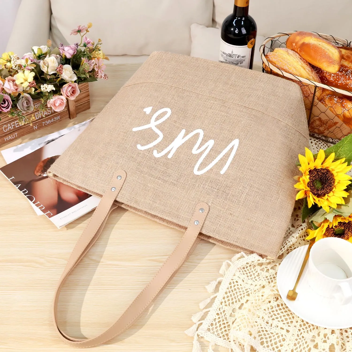hatisan Large Jute Beach Bag for Women Woven Straw Beach Tote Bag Shoulder Handbags Boho Bag