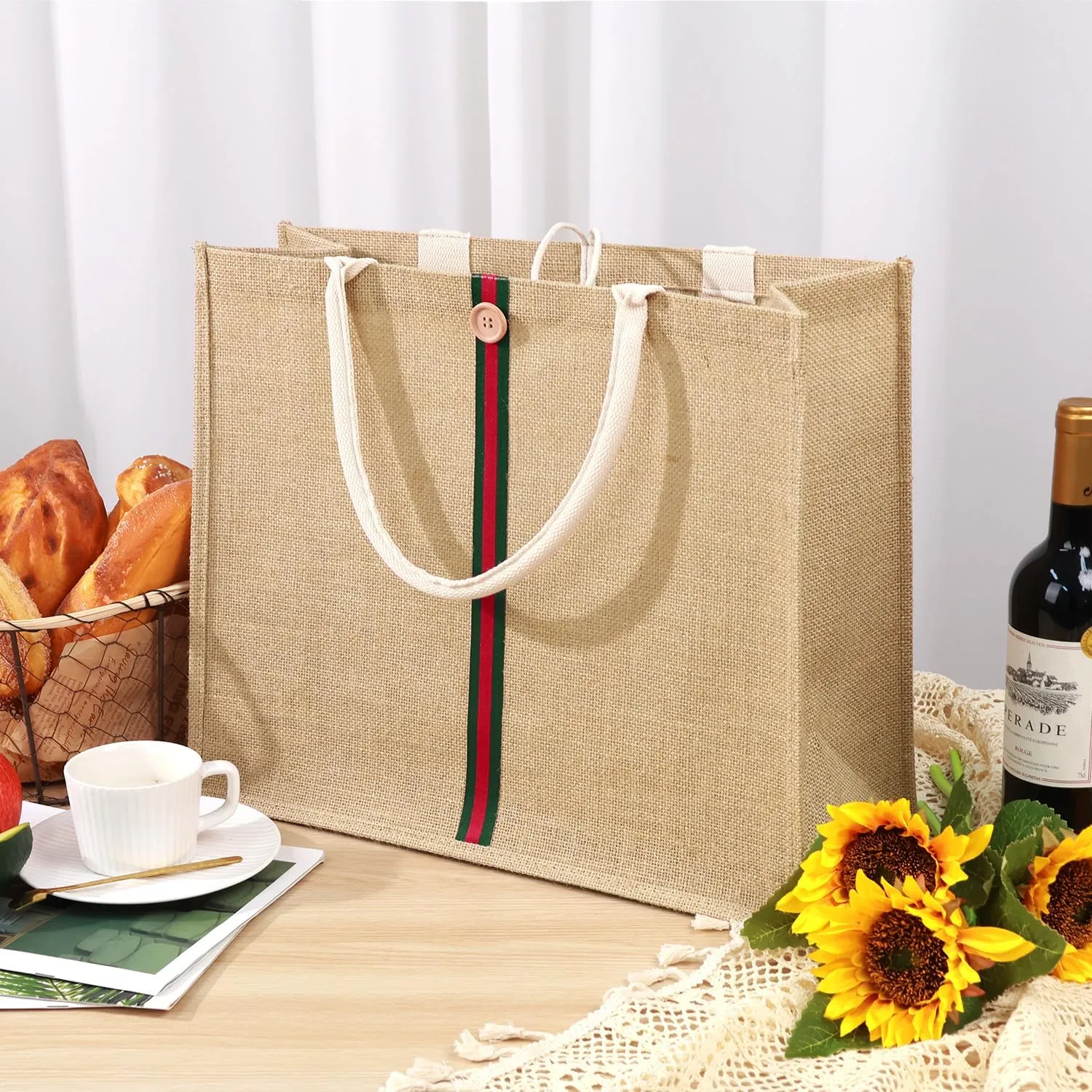 hatisan Large Jute Beach Bag for Women Woven Straw Beach Tote Bag Shoulder Handbags Boho Bag