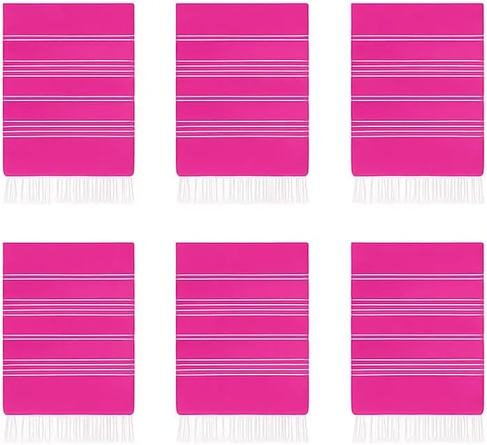 HAVLULAND Turkish Beach Towel Pack of 6 Oversized 72"x40" Bath Towels Bulk Extra Large Sand Free Quick Dry Absorbent Lightweight Pool Swim Camping Blanket Adults Vacation Essentials - Set of 6 Fuchsia