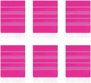HAVLULAND Turkish Beach Towel Pack of 6 Oversized 72"x40" Bath Towels Bulk Extra Large Sand Free Quick Dry Absorbent Lightweight Pool Swim Camping Blanket Adults Vacation Essentials - Set of 6 Fuchsia