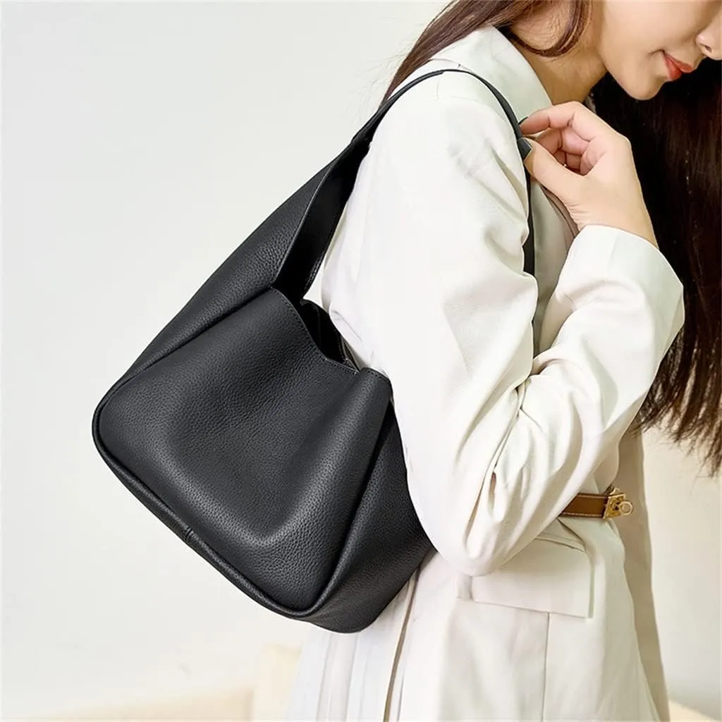 HBJWOV Leather Women's Bag Female Layer Leather Bucket Bag Vegetable Basket Underarm Bag