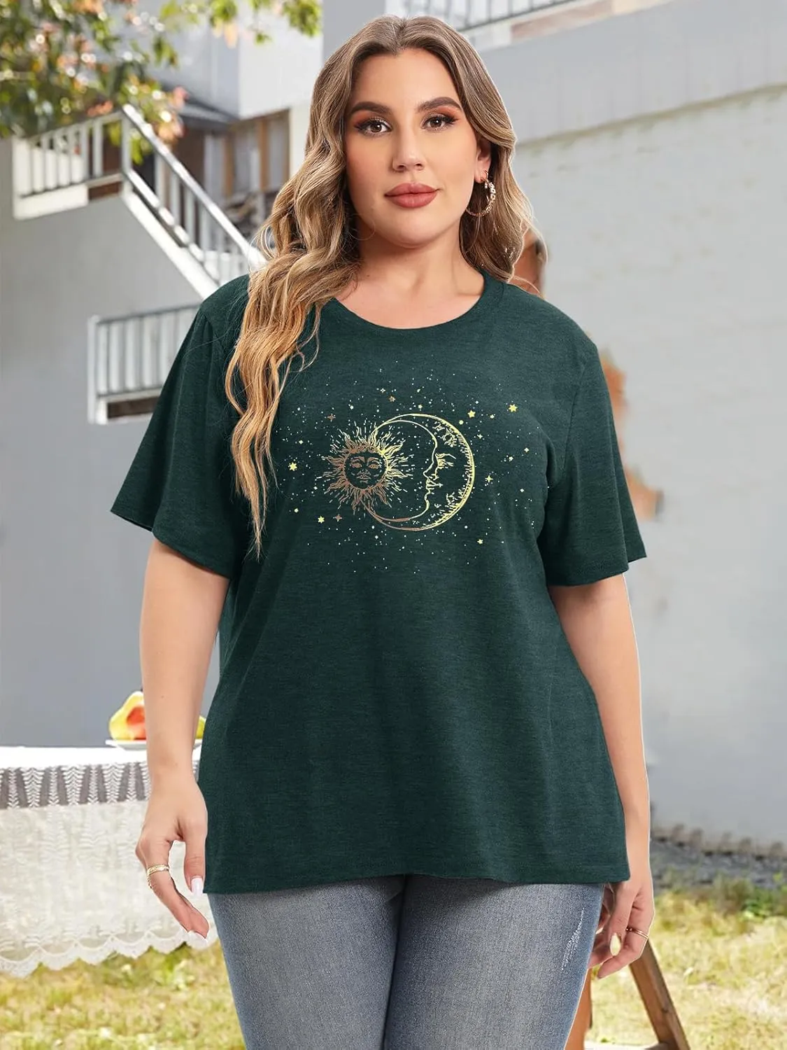 HDLTE Women Plus Size Tops Casual Short Sleeve Graphic Tee Shirts Oversized Tee Tops