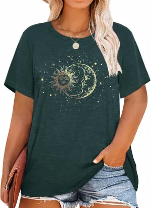 HDLTE Women Plus Size Tops Casual Short Sleeve Graphic Tee Shirts Oversized Tee Tops