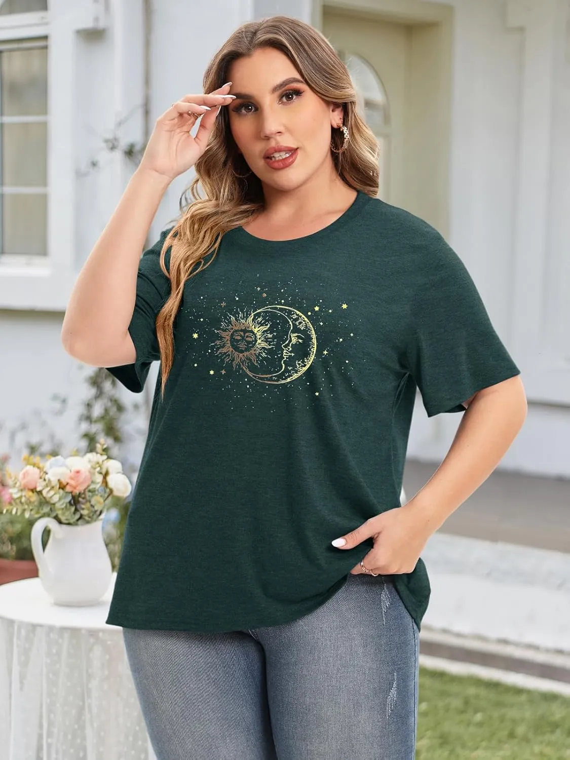 HDLTE Women Plus Size Tops Casual Short Sleeve Graphic Tee Shirts Oversized Tee Tops