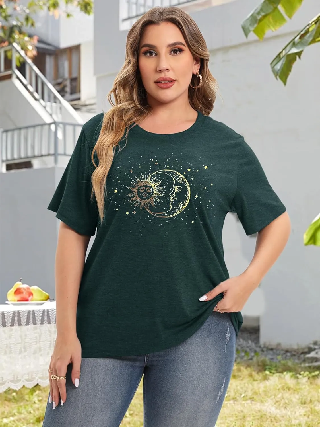 HDLTE Women Plus Size Tops Casual Short Sleeve Graphic Tee Shirts Oversized Tee Tops