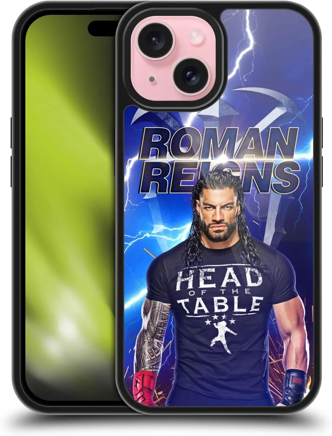 Head Case Designs Officially Licensed WWE Lightning Roman Reigns Gel Armor Case [Military Grade Drop Protection] Compatible with Apple iPhone 15