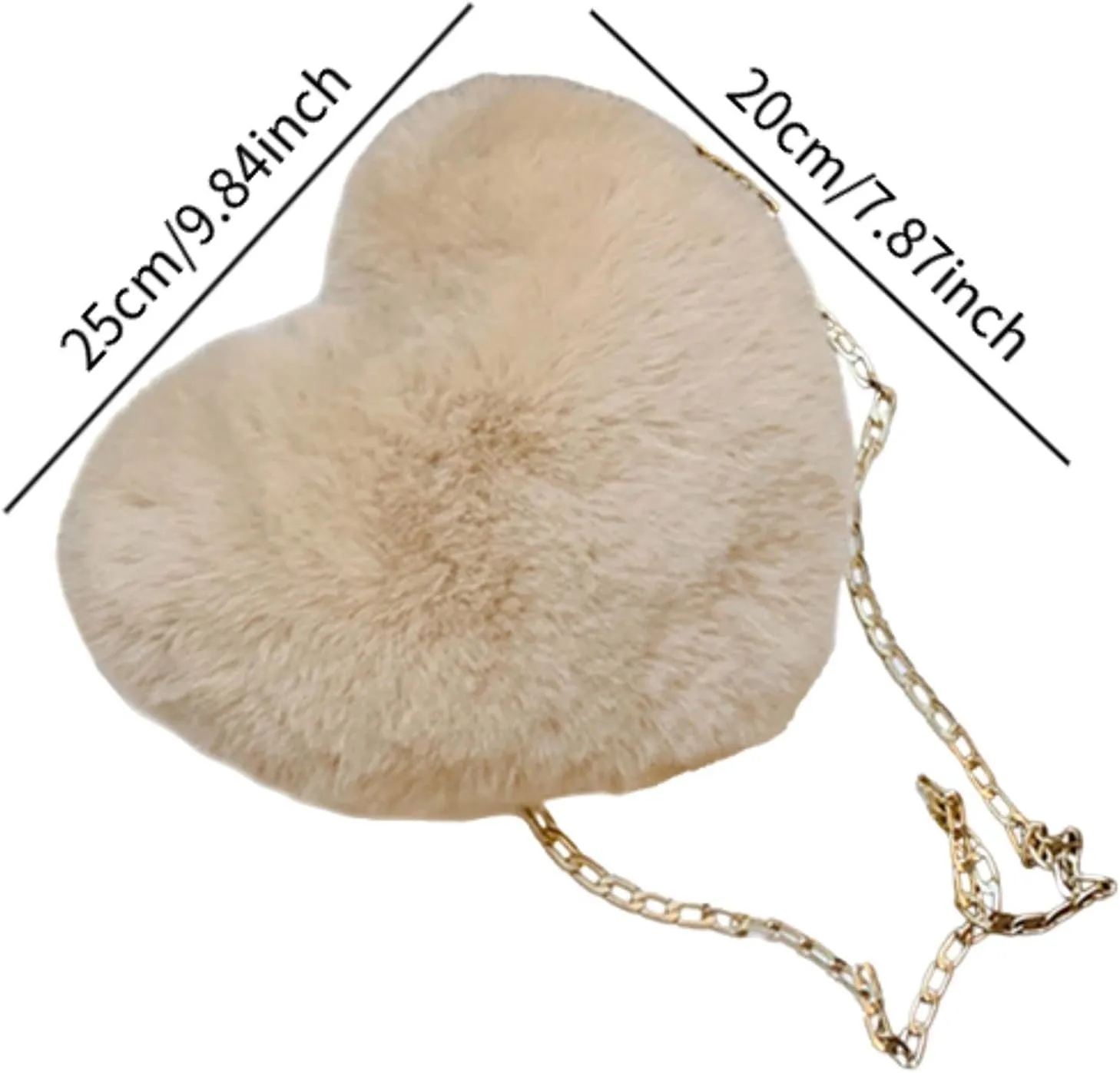 Heart Shaped Shoulder Bag, Furry Purse, Casual Cute Tote Crossbody Bag for Women Ladies