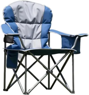 Heavy Duty Camping Chair with Lumbar Support Foldable Padded Seat with Side Pockets Cup Holder and Cooler Bag for Outdoor Camping Beach Fishing Picnic (Blue)