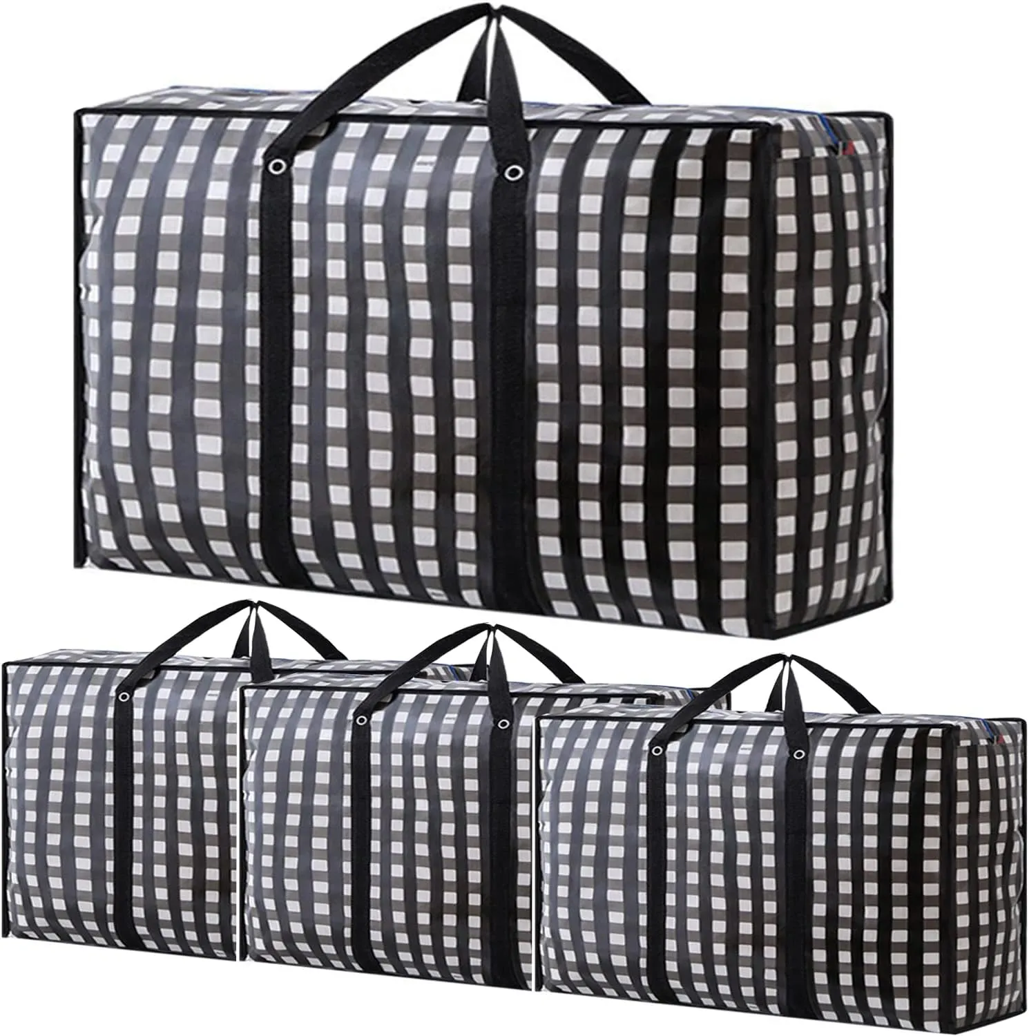 Heavy Duty Large Moving Bags - 162L Big Organizer Storage Bags With Durable Zipper, Waterproof Oversized Jumbo Organizers for Clothes, Bedding, Comforter, Pillow (Set of 4)