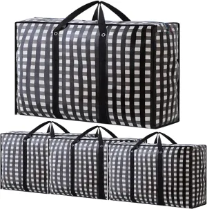 Heavy Duty Large Moving Bags - 162L Big Organizer Storage Bags With Durable Zipper, Waterproof Oversized Jumbo Organizers for Clothes, Bedding, Comforter, Pillow (Set of 4)