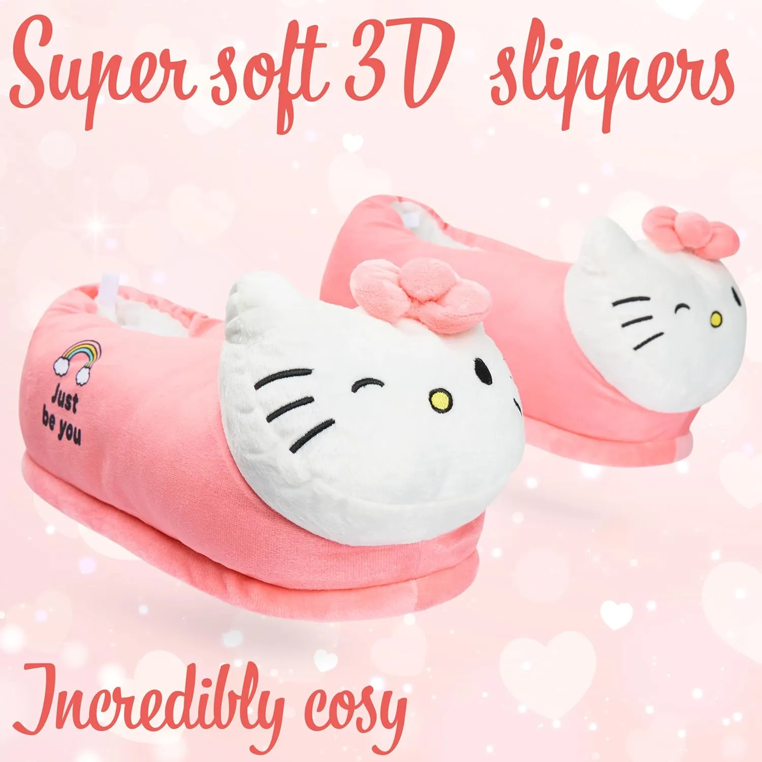 Hello Kitty Womens 3D Slippers, Cozy Indoor House Shoes Non Slip Loungewear - Gifts for Her