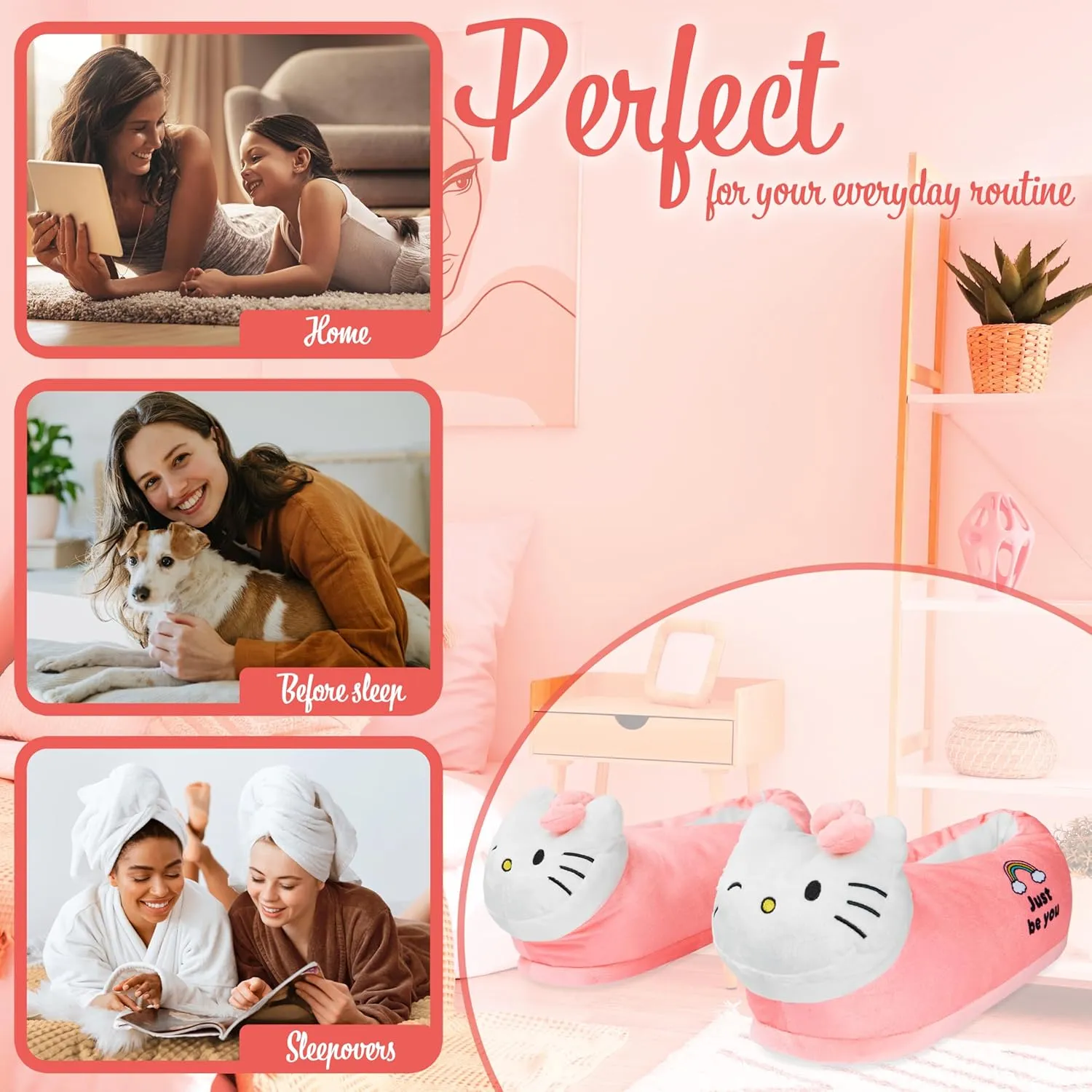 Hello Kitty Womens 3D Slippers, Cozy Indoor House Shoes Non Slip Loungewear - Gifts for Her
