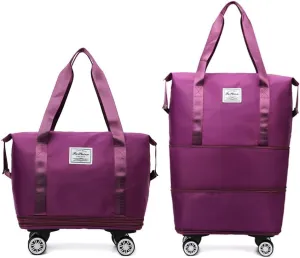 High-Capacity Foldable Travel Bag with Spinner Wheels Expandable Foldable Duffel Bag Detachable Rolling Wheels Travel Bag Carry on Duffel Bag for Men Women Lightweight Suitcases ﻿