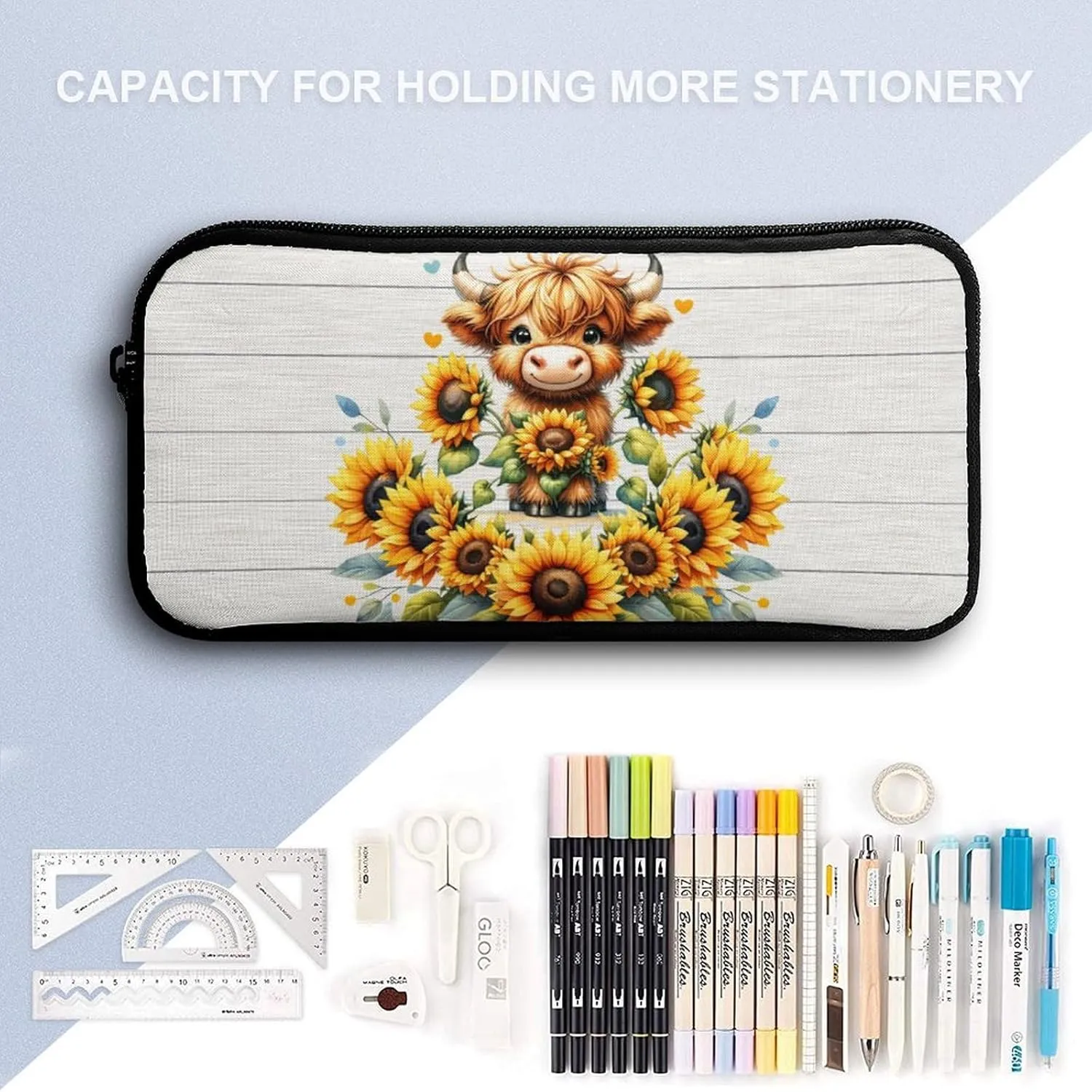 Highland Cow Backpack with Lunch Box & Pencil Case, 16 Inch Cute Highland Cow Themed Bookbag, Adjustable Lightweight Large Capacity, Colorful Backpack Set for Kids Girls Boys School