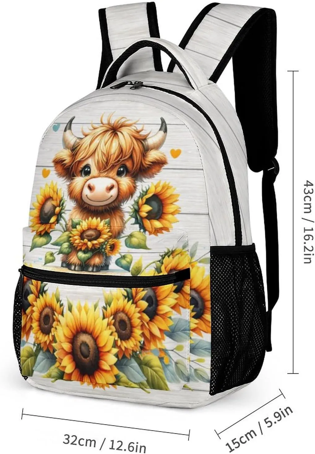 Highland Cow Backpack with Lunch Box & Pencil Case, 16 Inch Cute Highland Cow Themed Bookbag, Adjustable Lightweight Large Capacity, Colorful Backpack Set for Kids Girls Boys School