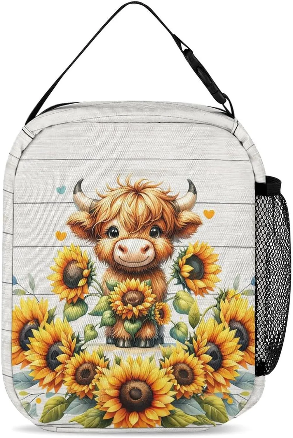 Highland Cow Backpack with Lunch Box & Pencil Case, 16 Inch Cute Highland Cow Themed Bookbag, Adjustable Lightweight Large Capacity, Colorful Backpack Set for Kids Girls Boys School
