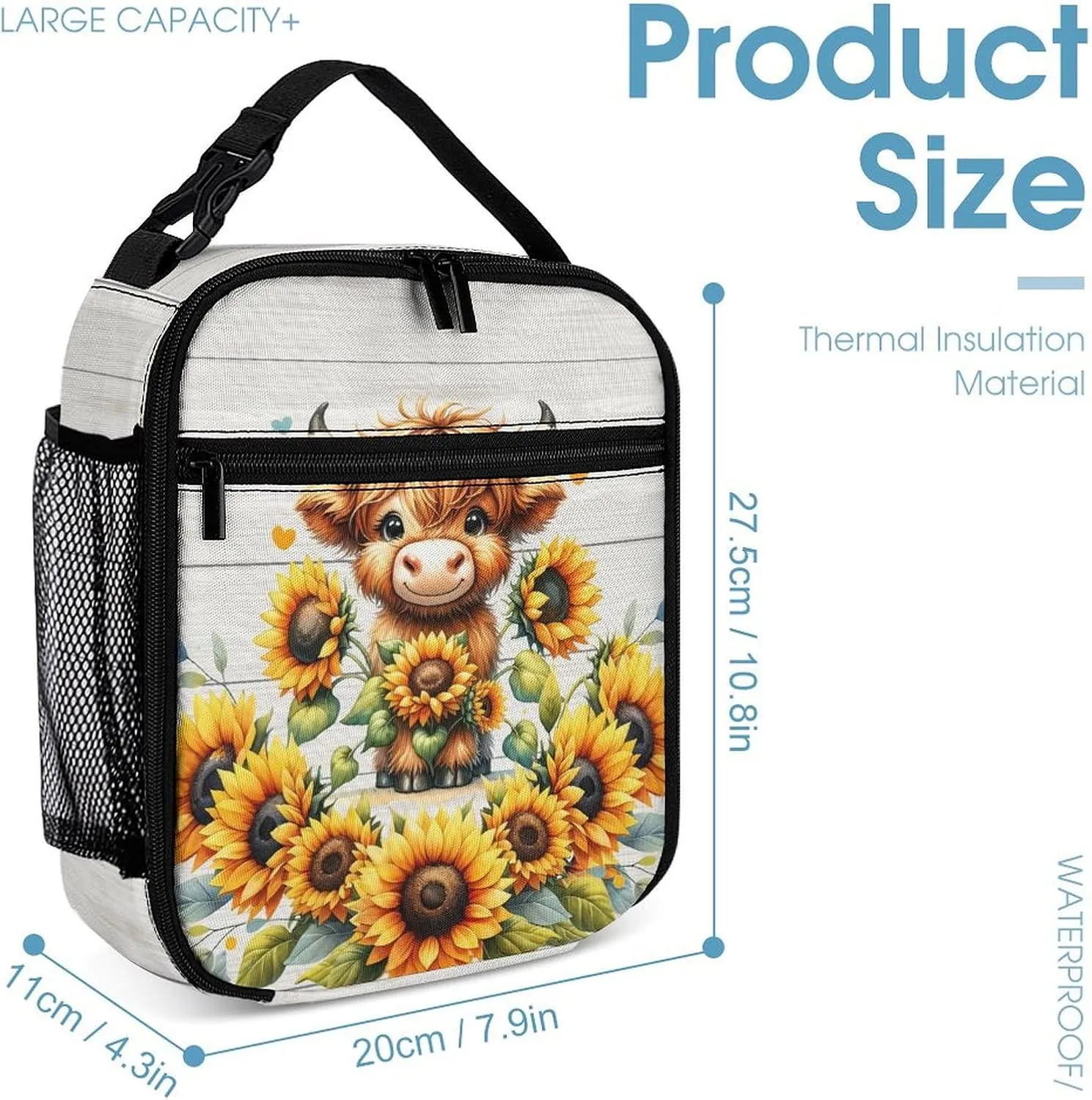 Highland Cow Backpack with Lunch Box & Pencil Case, 16 Inch Cute Highland Cow Themed Bookbag, Adjustable Lightweight Large Capacity, Colorful Backpack Set for Kids Girls Boys School