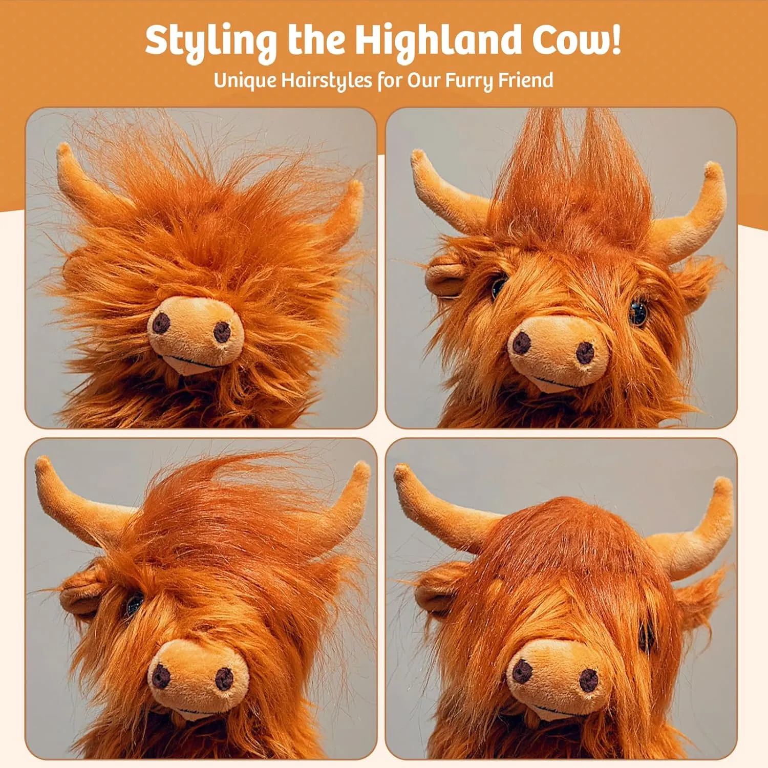 Highland Cow Stuffed Animal Toy - Brown Stuffed Animal Gift for Girls and Kids