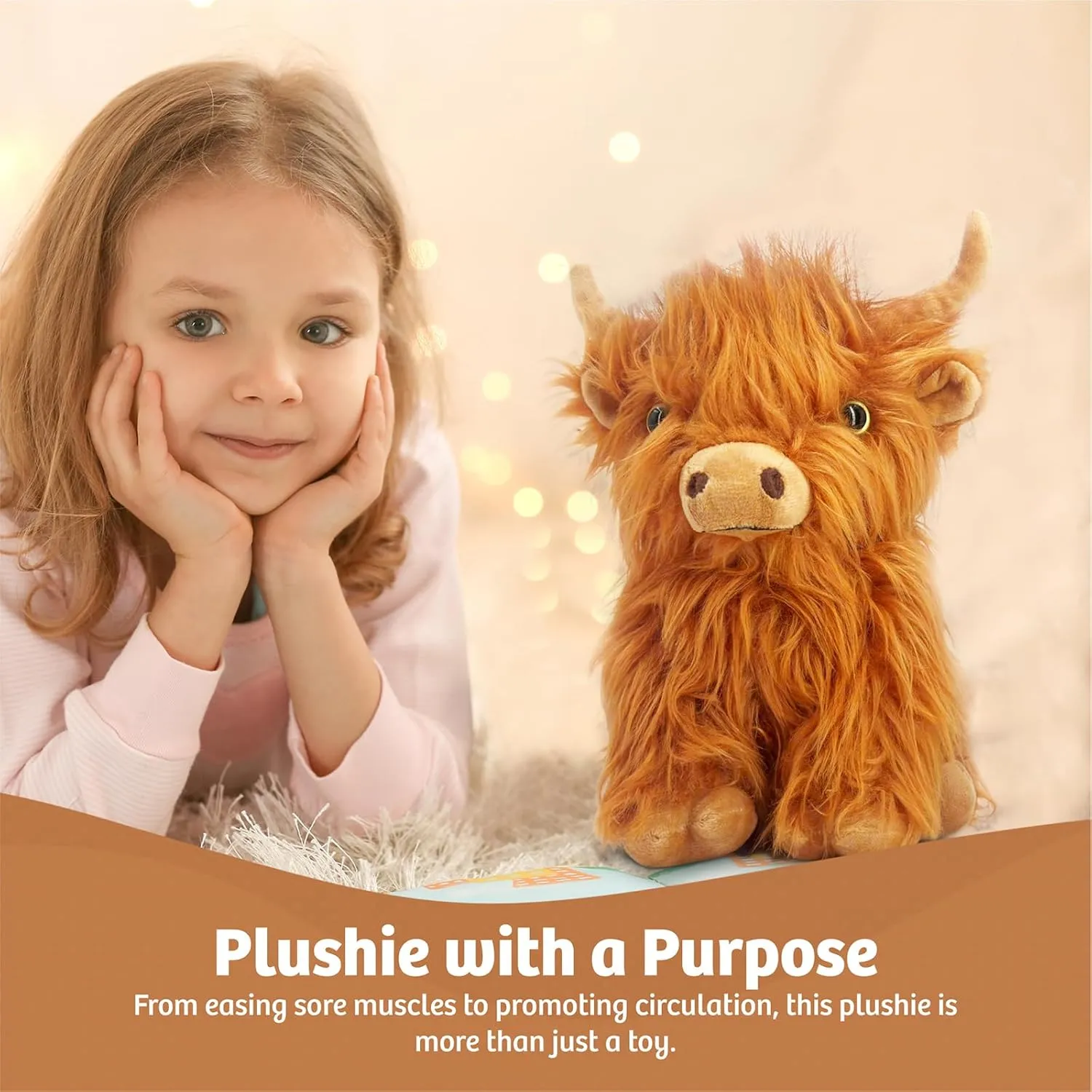 Highland Cow Stuffed Animal Toy - Brown Stuffed Animal Gift for Girls and Kids