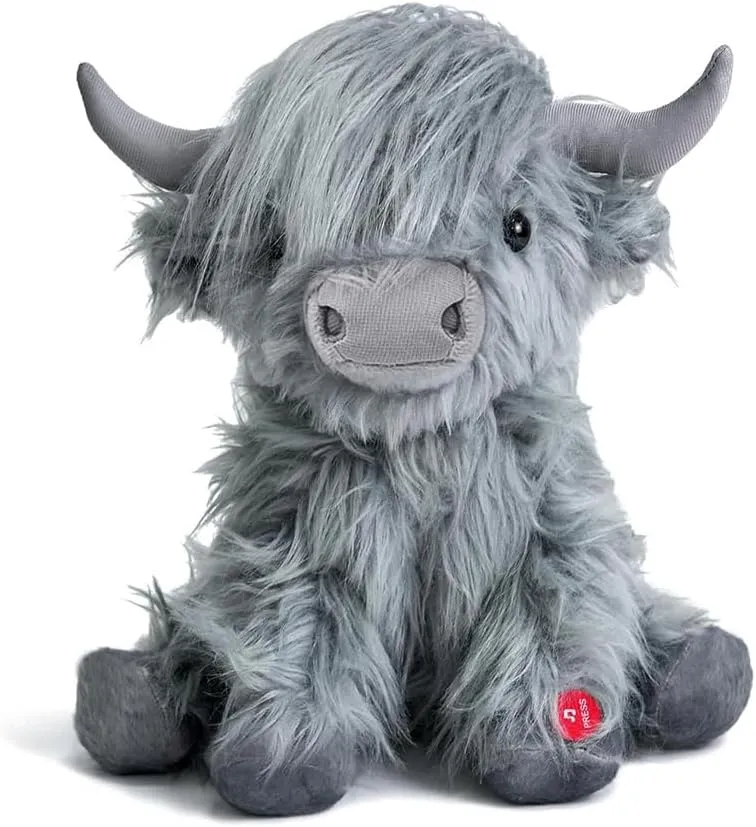 Highland Cow Stuffed Animal with Mooing Sound, 10 inch, Cuddly Farm Toy for Boys Girls Gift Decoration
