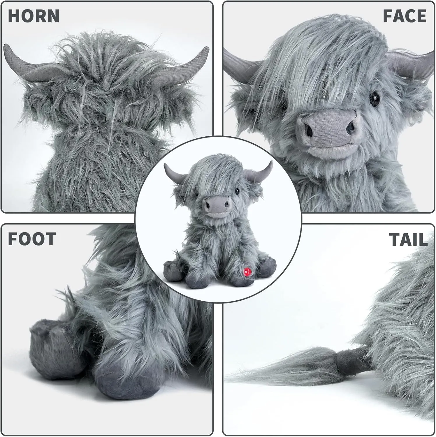 Highland Cow Stuffed Animal with Mooing Sound, 10 inch, Cuddly Farm Toy for Boys Girls Gift Decoration