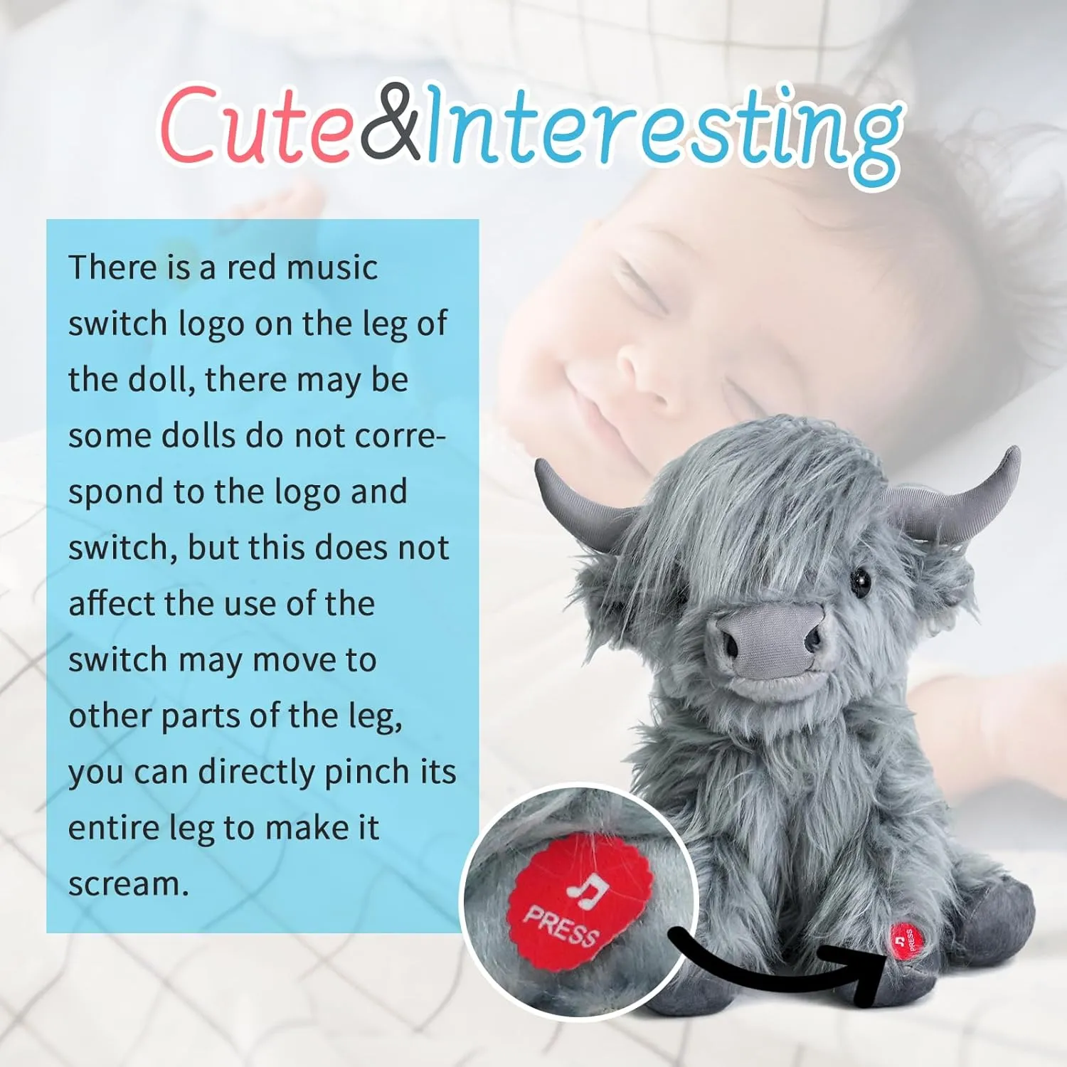 Highland Cow Stuffed Animal with Mooing Sound, 10 inch, Cuddly Farm Toy for Boys Girls Gift Decoration
