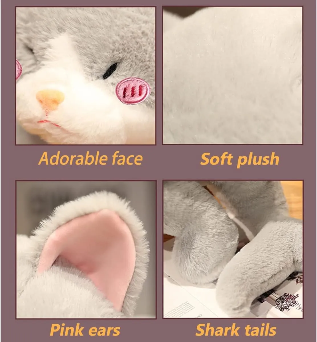 Hofun4U Cat Plush Pillow with Shark Tail - Shark Stuffed Animal - 35 inch Cat Stuffed Long Pillow Birthday Christmas Valentine’s Day Gift for Girls Boys Adults