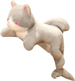 Hofun4U Cat Plush Pillow with Shark Tail - Shark Stuffed Animal - 35 inch Cat Stuffed Long Pillow Birthday Christmas Valentine’s Day Gift for Girls Boys Adults