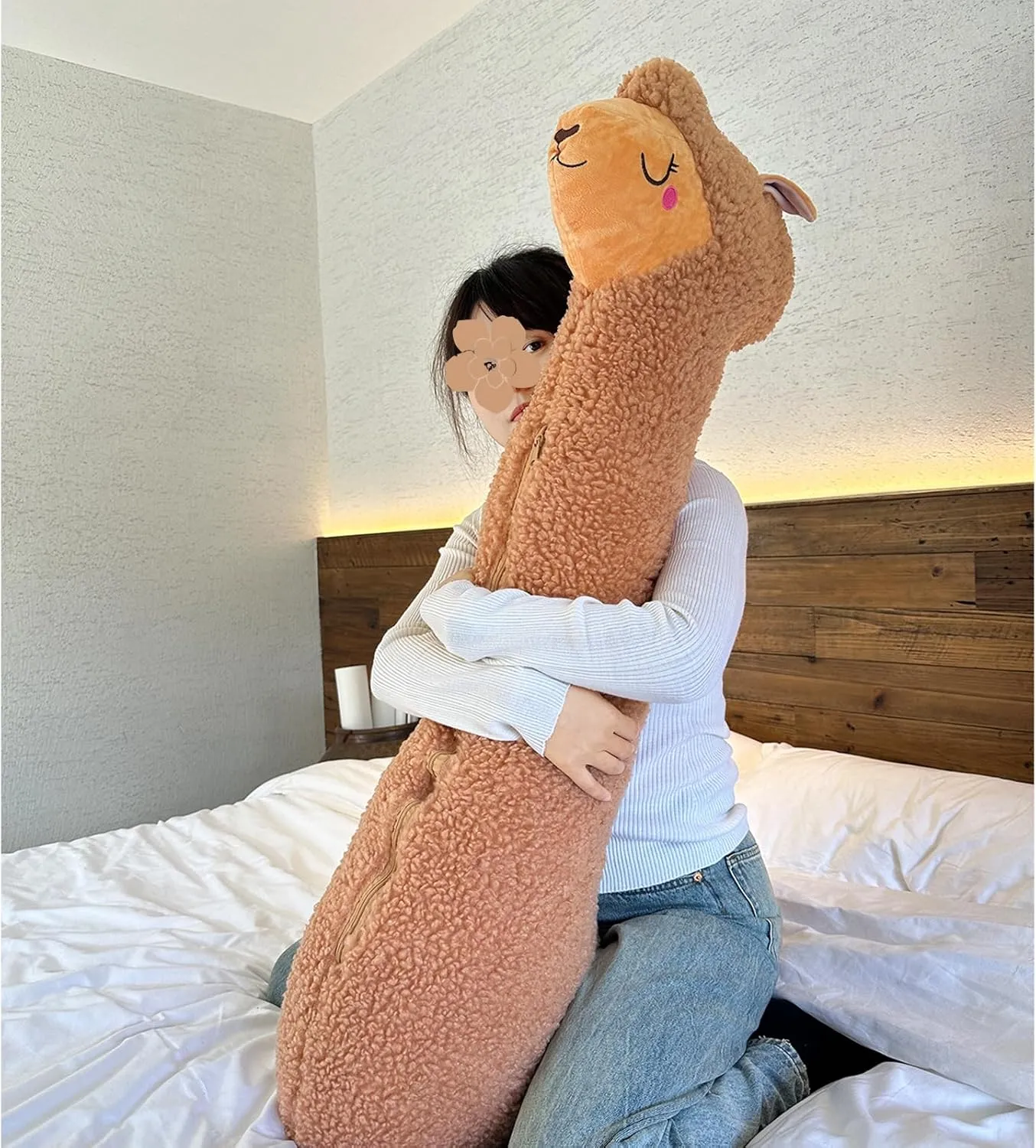 Hofun4U Llama Plush Pillow, 39 Inch Alpaca Plush Long Body Pillow, Alpaca Stuffed Animal, Christmas Holiday Birthday Gift (Brown)