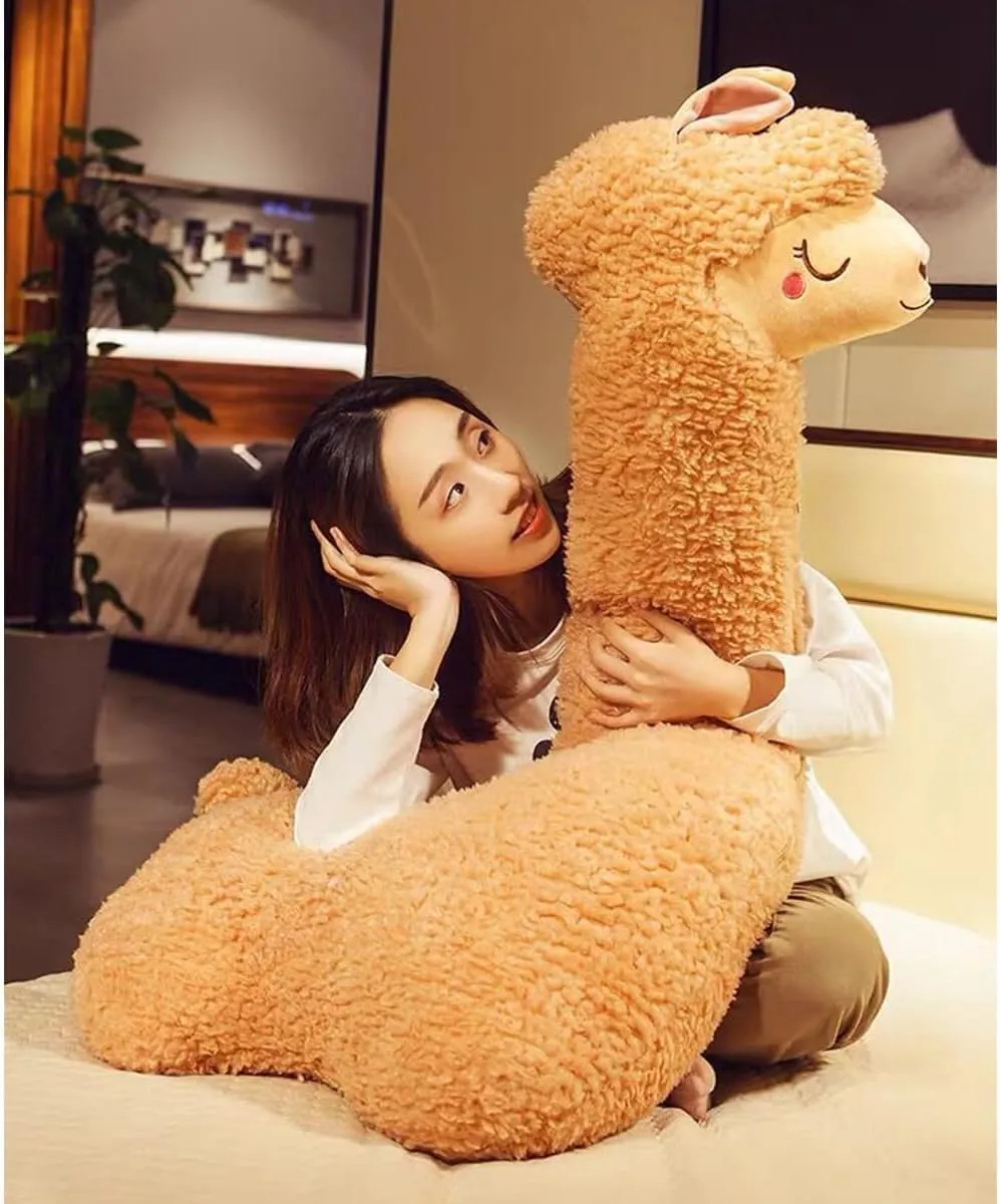 Hofun4U Llama Plush Pillow, 39 Inch Alpaca Plush Long Body Pillow, Alpaca Stuffed Animal, Christmas Holiday Birthday Gift (Brown)