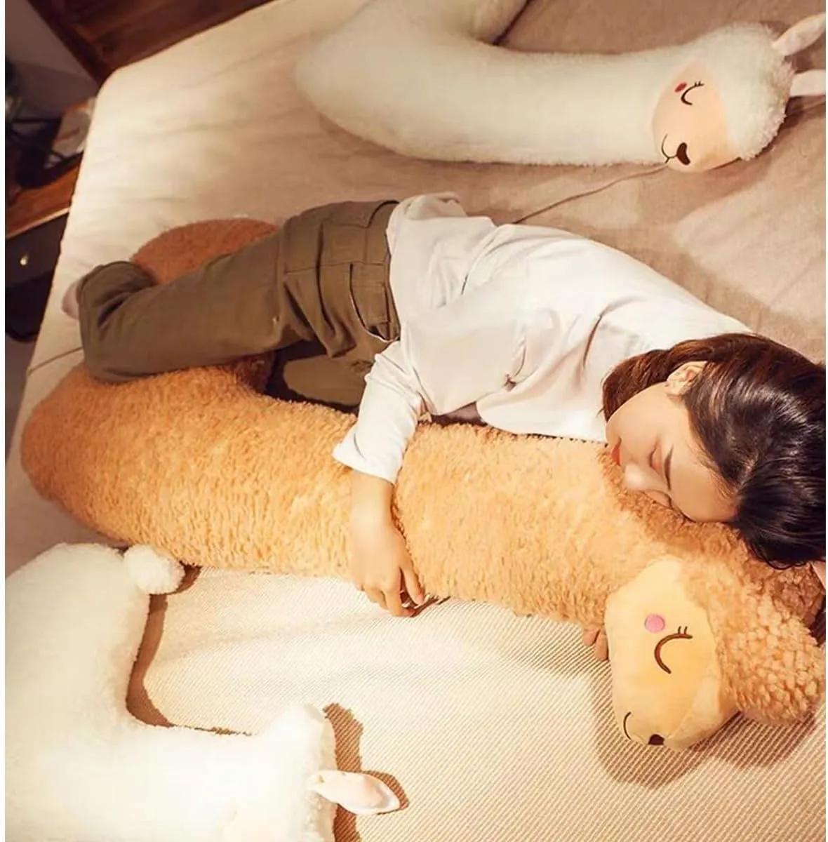 Hofun4U Llama Plush Pillow, 39 Inch Alpaca Plush Long Body Pillow, Alpaca Stuffed Animal, Christmas Holiday Birthday Gift (Brown)